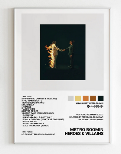 Heros & Villians - Metro Boomin Music Poster, Album Cover Art, Personalized Gift