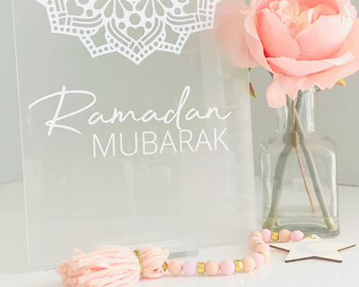 Acrylic Ramadan Sign - Wooden Base Included - Seasonal Decorative Islamic Artwork