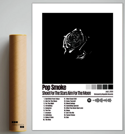 Shoot For The Stars Aim For The Moon - Pop Smoke Poster, Album Cover Art, Personalized Gift