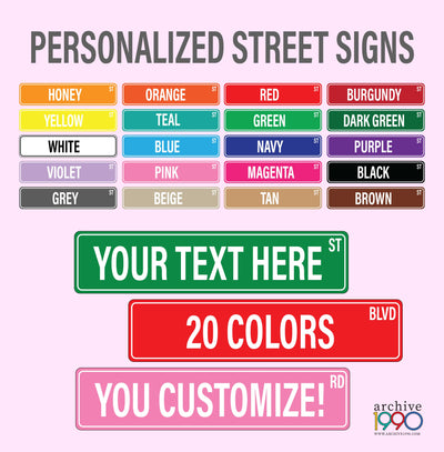 Custom Street Sign (Metal) - Custom Name and Color,  4" x 19" - Laminated with Rounded Corners