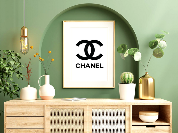 .com: 8.5x11 Set of 4 Coco Chanel Logo Splash Black