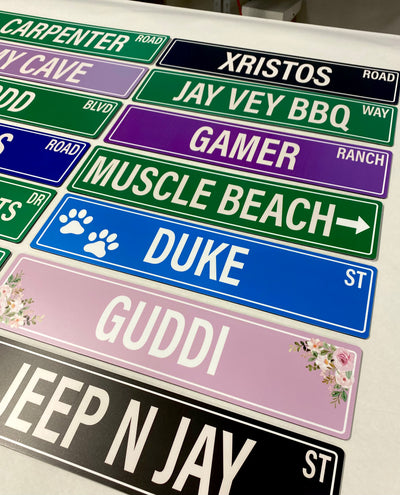 Custom Street Sign (Metal) - Custom Name and Color,  4" x 19" - Laminated with Rounded Corners